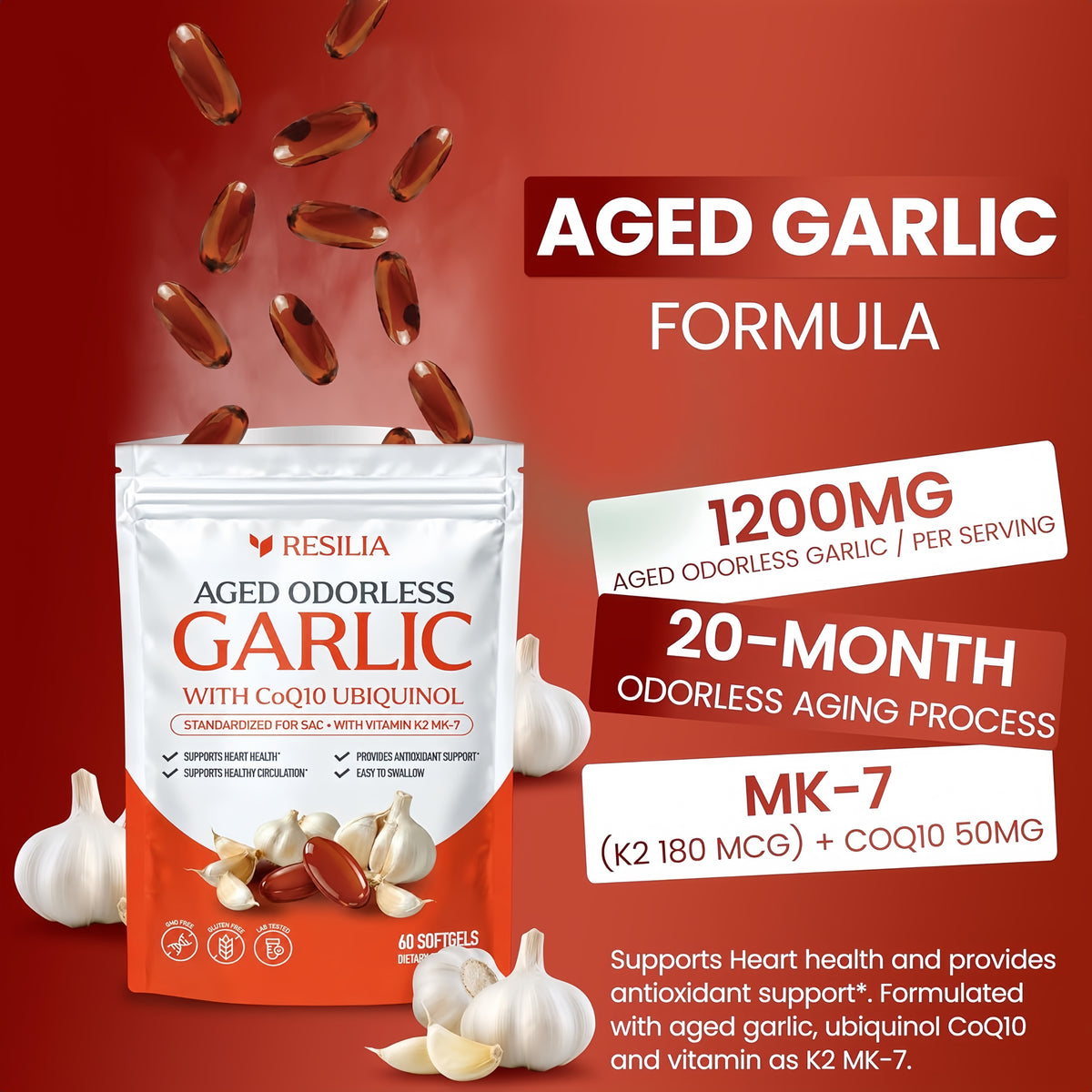Resilia Odorless Aged Garlic Softgels (60 Count)